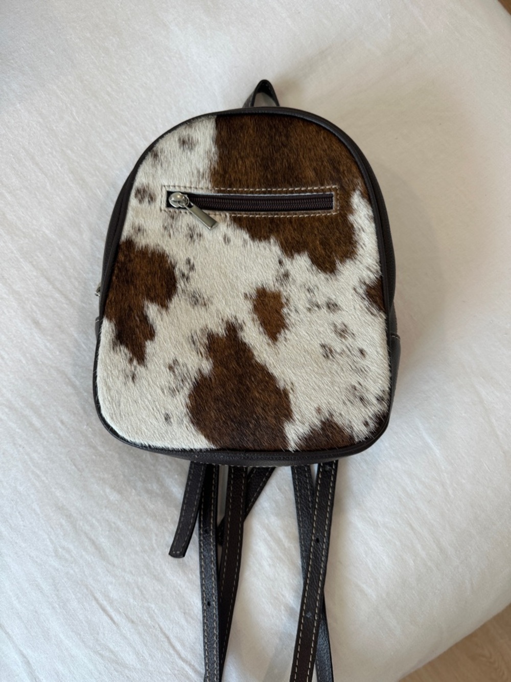 Cowhide Mini Backpack in White and Brown